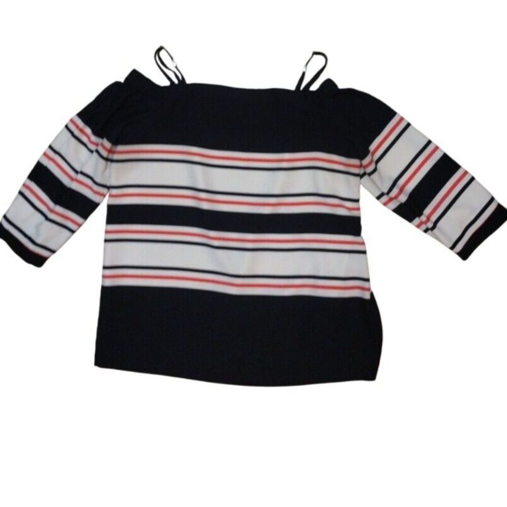 Calvin Klein Blouse Women S White Black Striped Off Shoulder 3/4 Sleeve Pullover